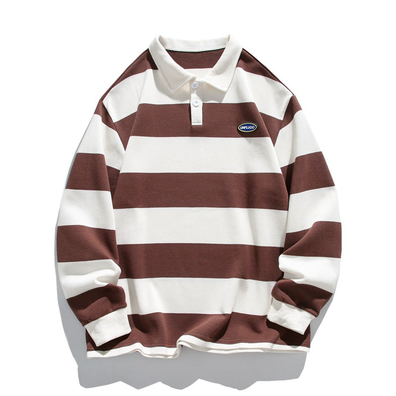 Striped Matching Hong Kong Style Pairs Of Pearl Cotton Sweater Lapel Polo Shirt
