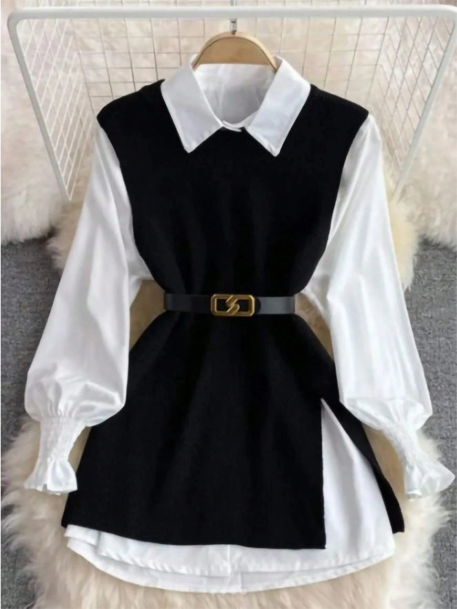 Women Vintage Apricot Split Hem Rib Knit Vest