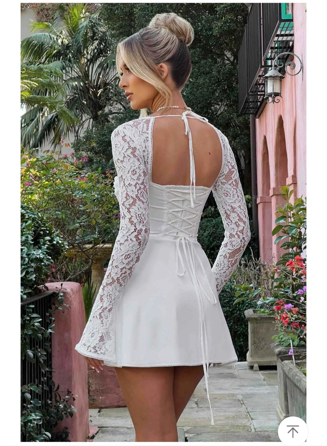Y2K Lace Long Sleeve Dress Fashion Sexy Corset Backless Lace Up Short Dresses Womens Clothing