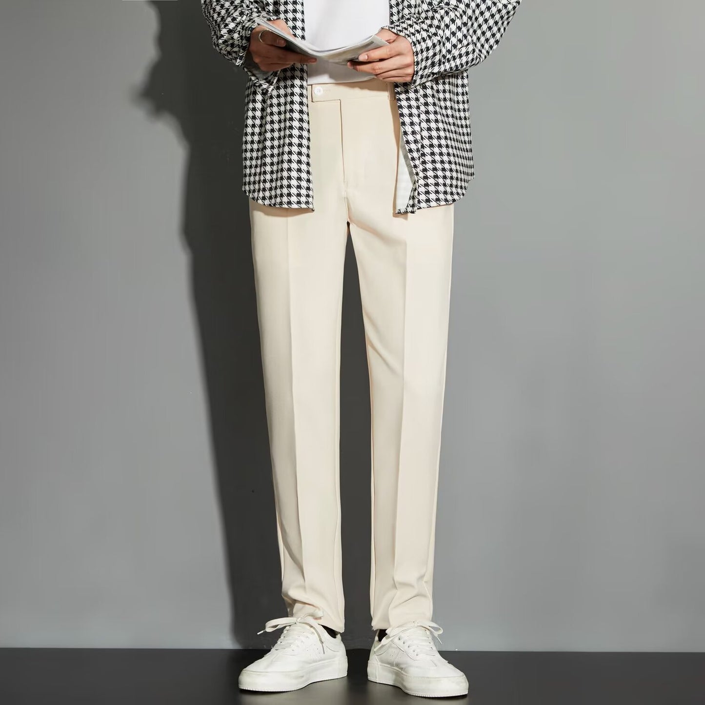 Spring Draping Effect Straight All-matching Ankle-length Suit Pants