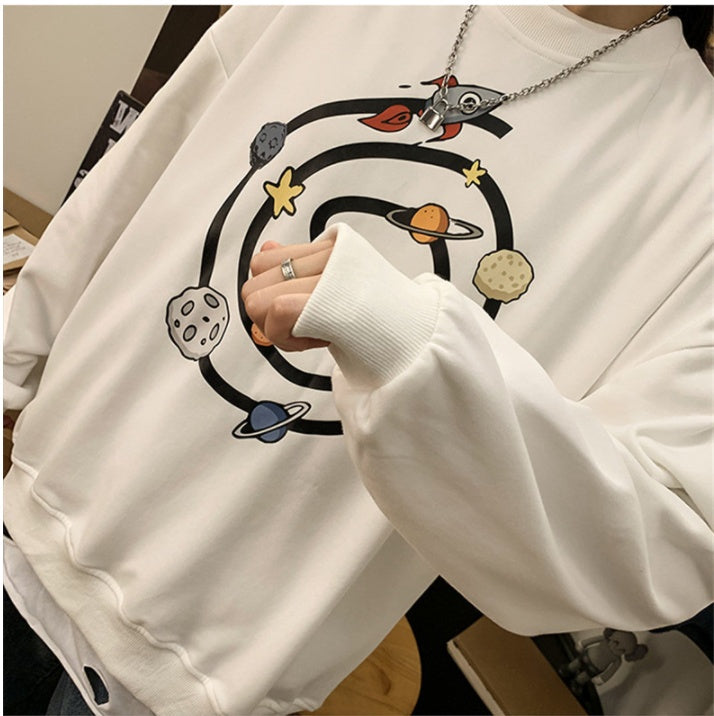 Autumn Cartoon Print Couple Long-sleeved Sweater Men