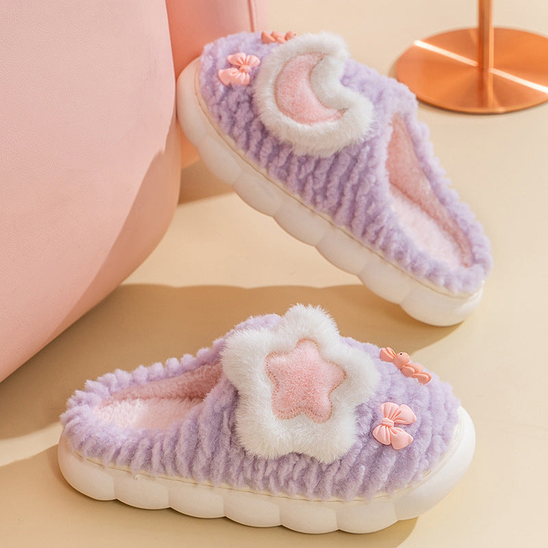 New Women's Cartoon Extra Thick Fleece-lined Home Cotton Slippers