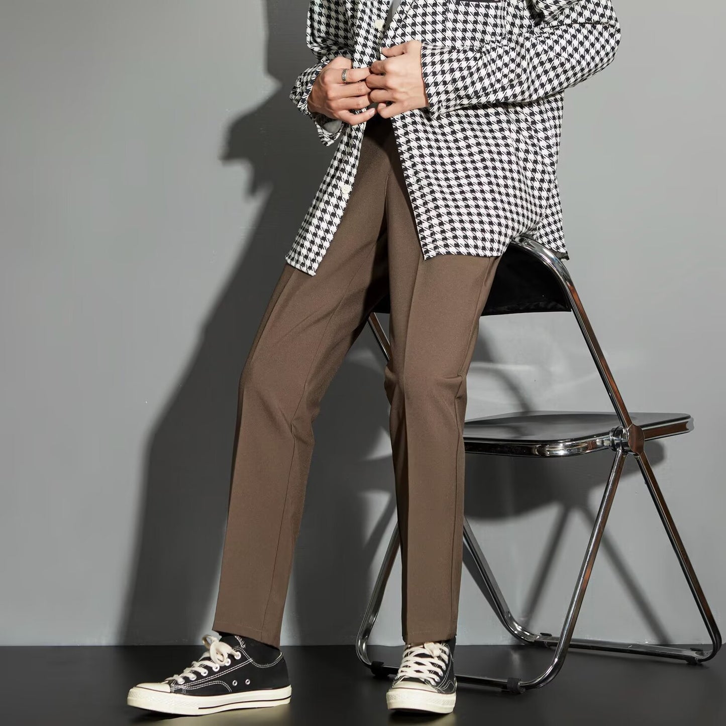 Spring Draping Effect Straight All-matching Ankle-length Suit Pants