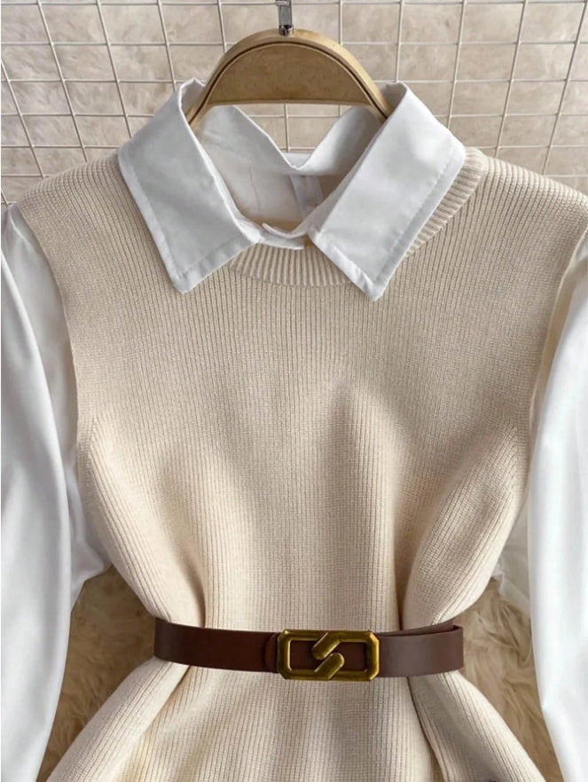Women Vintage Apricot Split Hem Rib Knit Vest