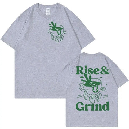 Rise And Grind Green Coffee Fun Expression Bag Cartoon T-shirt