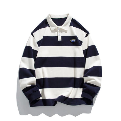Striped Matching Hong Kong Style Pairs Of Pearl Cotton Sweater Lapel Polo Shirt