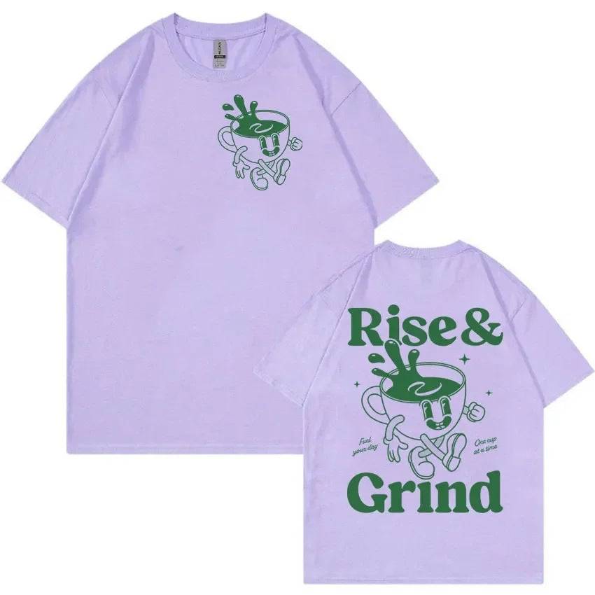 Rise And Grind Green Coffee Fun Expression Bag Cartoon T-shirt