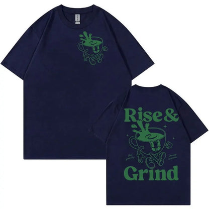 Rise And Grind Green Coffee Fun Expression Bag Cartoon T-shirt