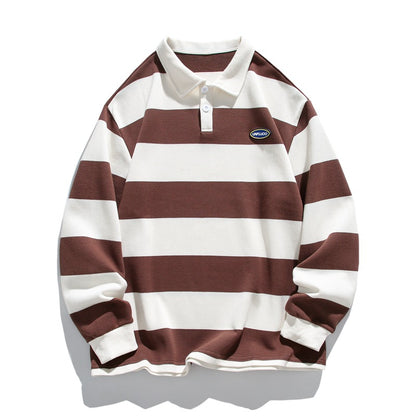 Striped Matching Hong Kong Style Pairs Of Pearl Cotton Sweater Lapel Polo Shirt