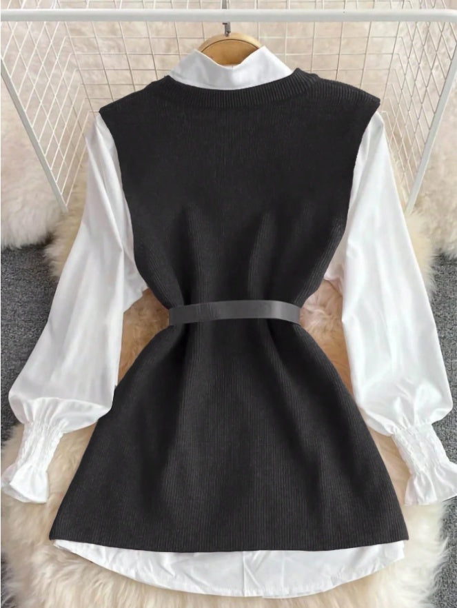 Women Vintage Apricot Split Hem Rib Knit Vest