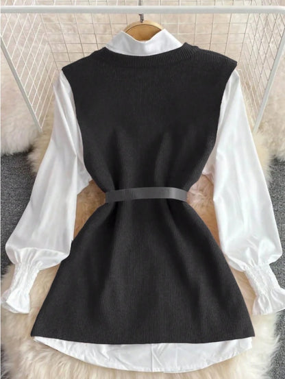 Women Vintage Apricot Split Hem Rib Knit Vest