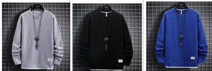 Waffle Casual Sports Round Neck Sweater