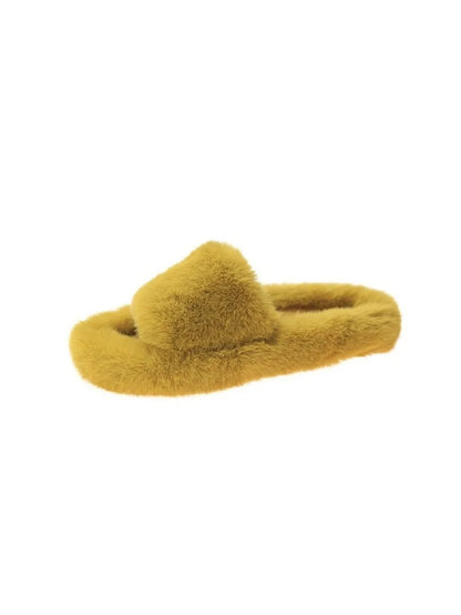Ladies Fur Slippers Light Board Solid Color Home Shoes Women Shoes