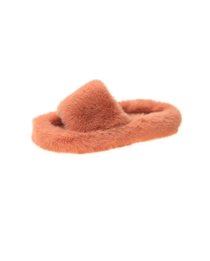 Ladies Fur Slippers Light Board Solid Color Home Shoes Women Shoes